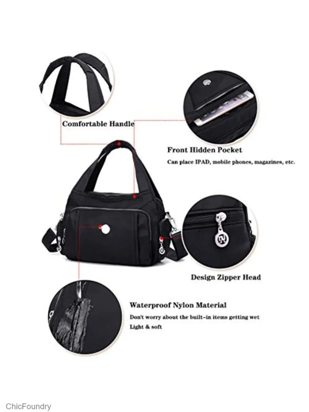 Waterproof Nylon Crossbody Bag Multi-Pocket Women Travel Shoulder Purse